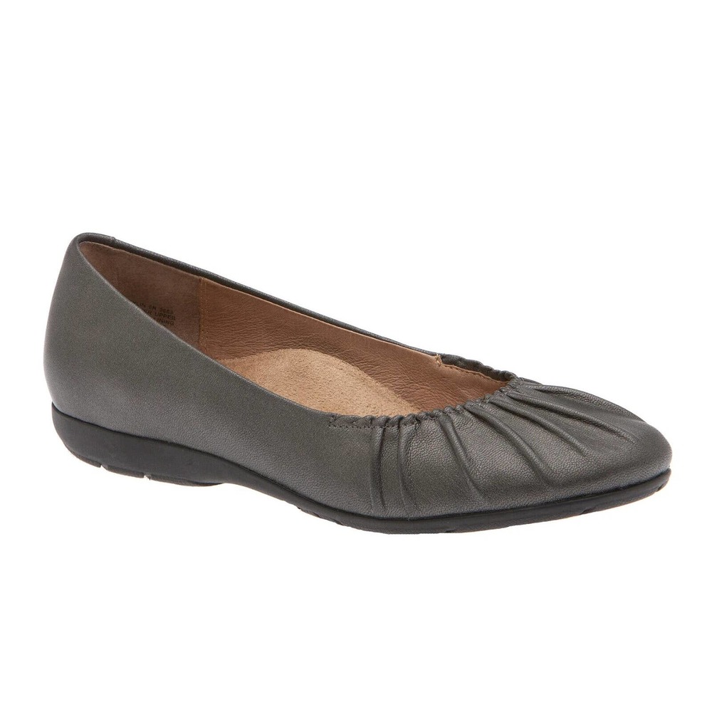 ABEO Taylin Ballet Flat Leather Round toe Neutral Comfort Shoe Pewter 7 N